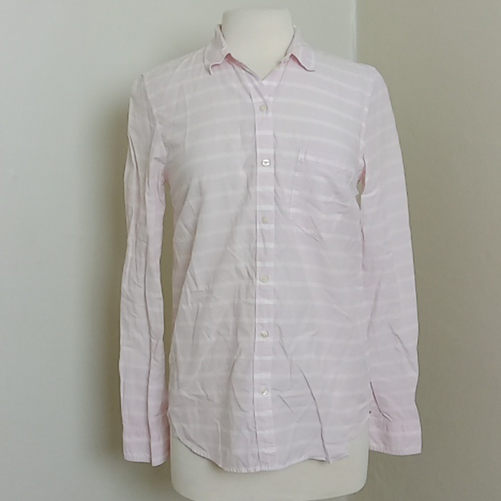 GAP Button Down Pink White Horizontal Striped Size Medium 100% Cotton Shirt